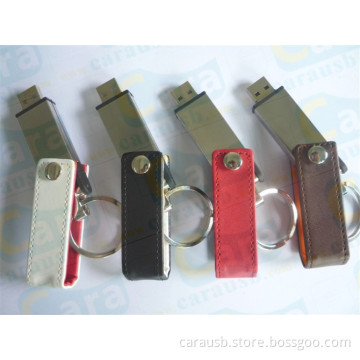 swivel usb flash drive leather pendrive brown PU leather gifts emboss logo CaraUSB manufacturers